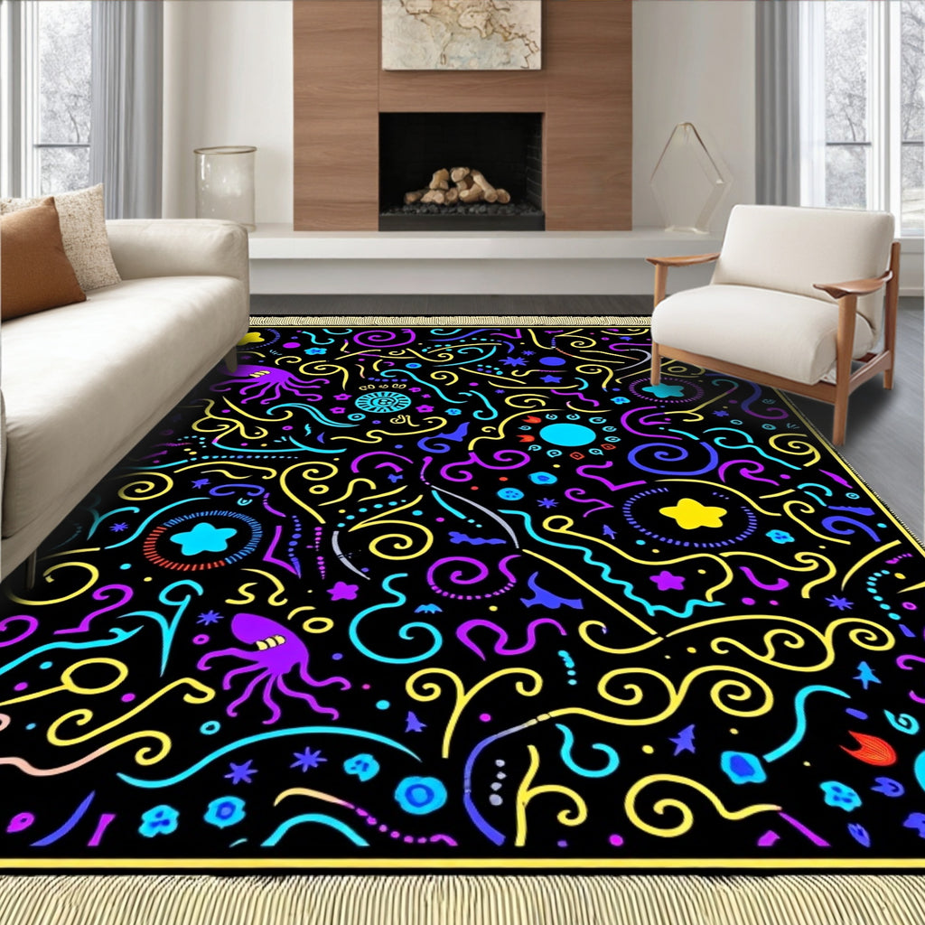 Vibrant Neon Octopus Swirls Garden Rug