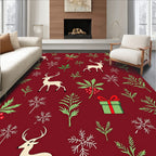 Cream Deer Festive Holly Snowflakes Gift Rug