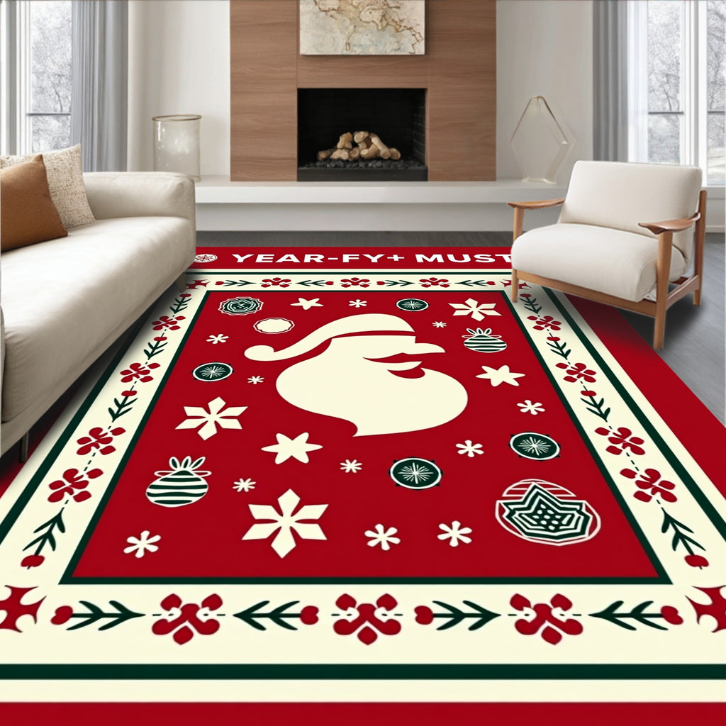 Festive Santa Claus Red Border Rug
