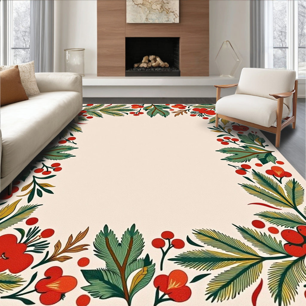 Red Berry Branch Foliage Border Rug