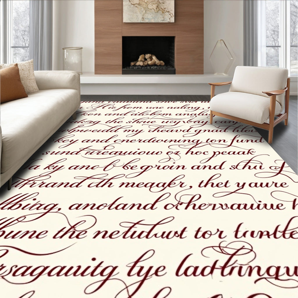 Ornate Script Red on Cream Rug