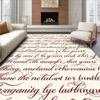 Ornate Script Red on Cream Rug