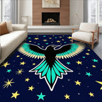 Black Bird Among Yellow Stars Rug