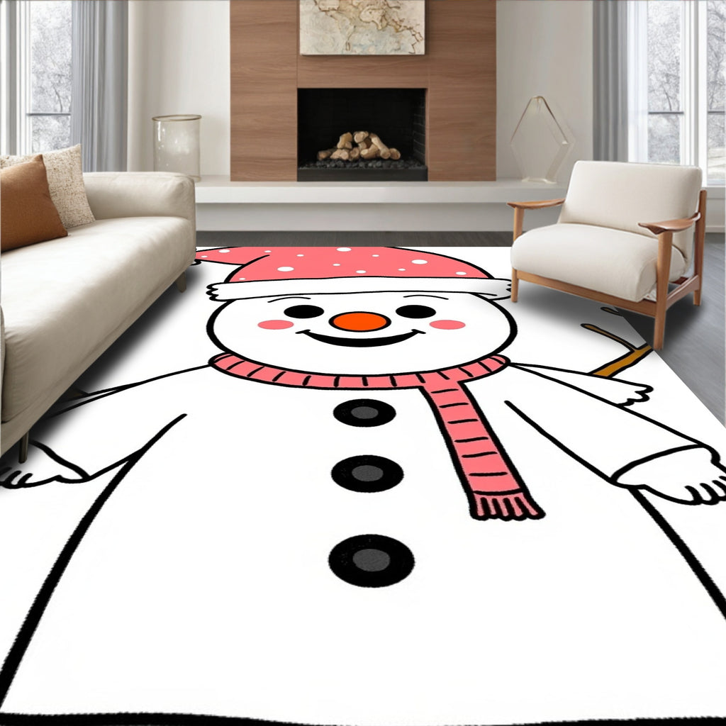 Pink Polka Dot Snowman Face Scarf Rug
