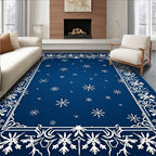Classic White Snowflake Border Rug