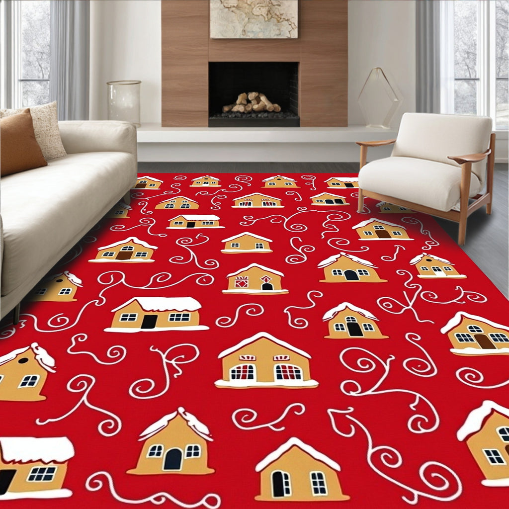 Festive Red Gingerbread House Collection Rug