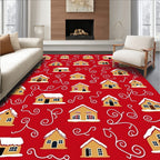 Festive Red Gingerbread House Collection Rug