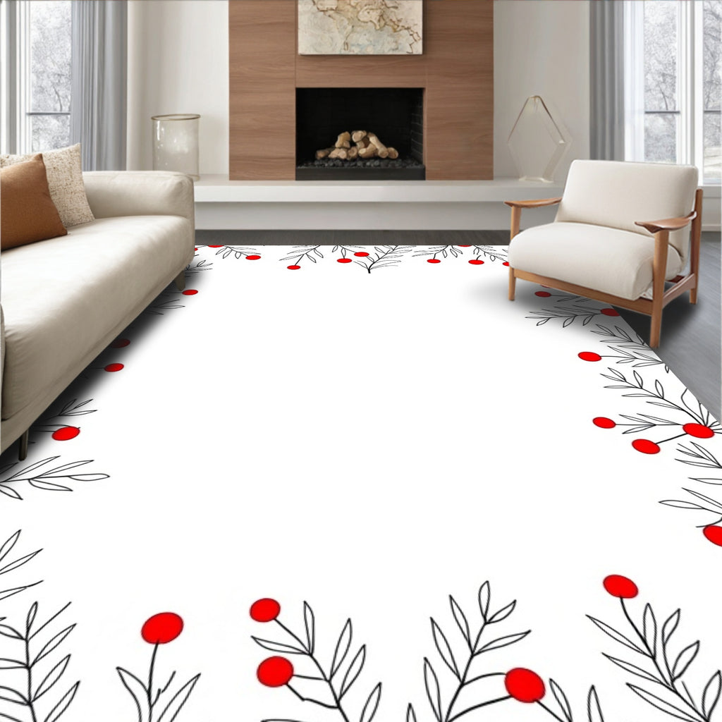 Red Berry Branch Outline Border Rug