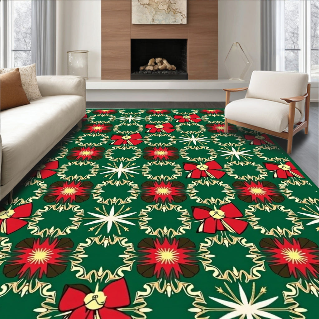 Red Festive Floral Bow Medallion Rug