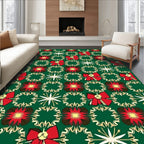 Red Festive Floral Bow Medallion Rug
