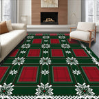 Green Red Plaid Floral Border Rug