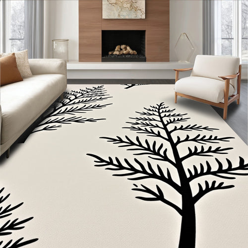 Black Fern Tree Silhouette Rug