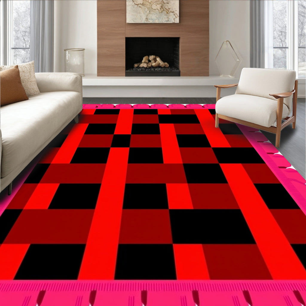 Bold Red Black Buffalo Plaid Rug