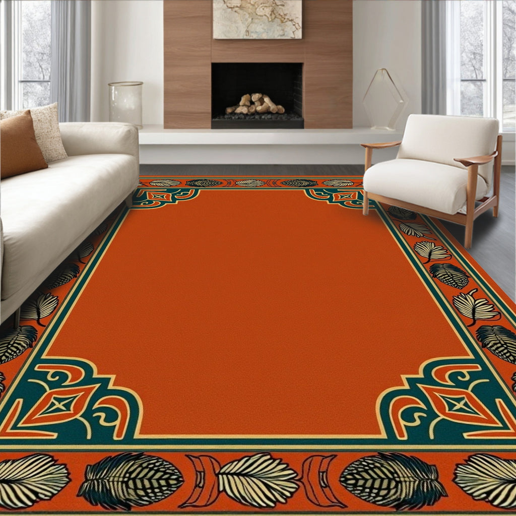 Terracotta Leaf Border Deco Rug