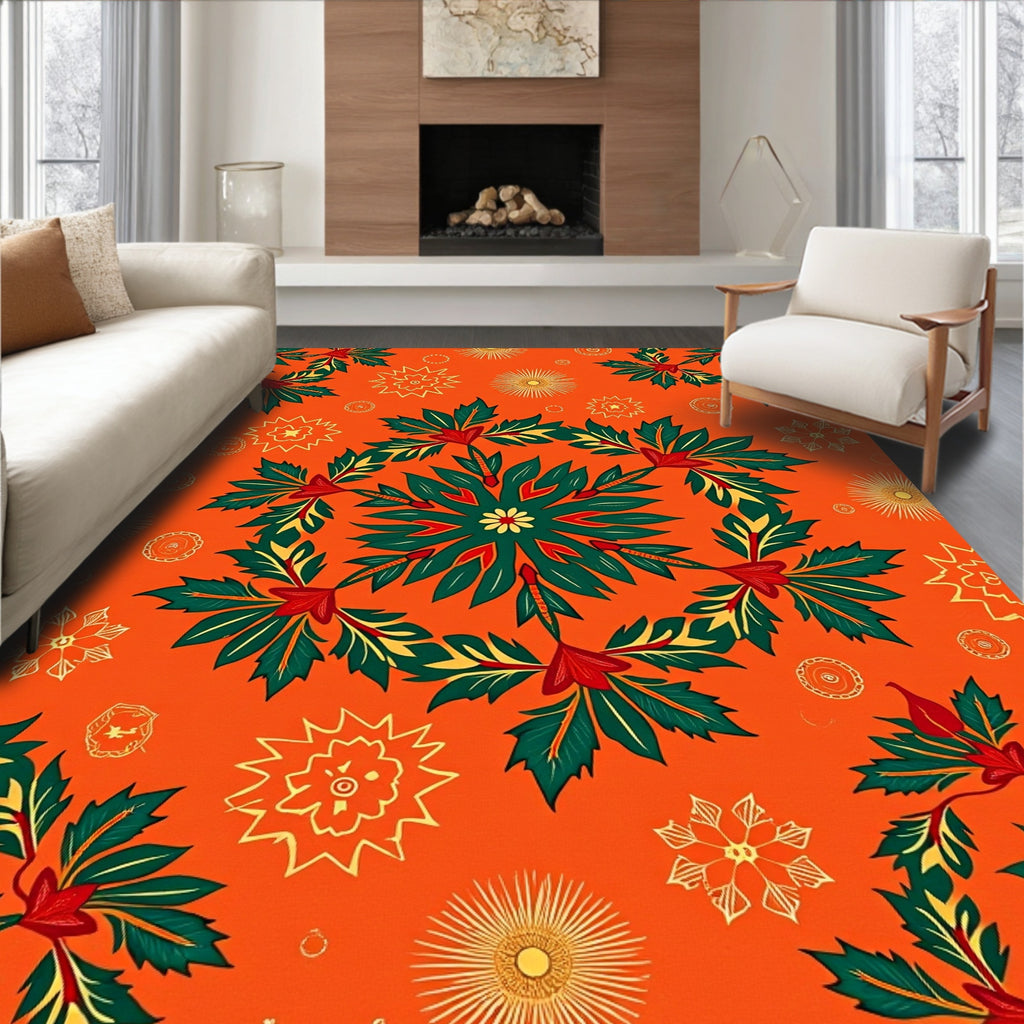Bold Crimson Green Floral Mandala Rug
