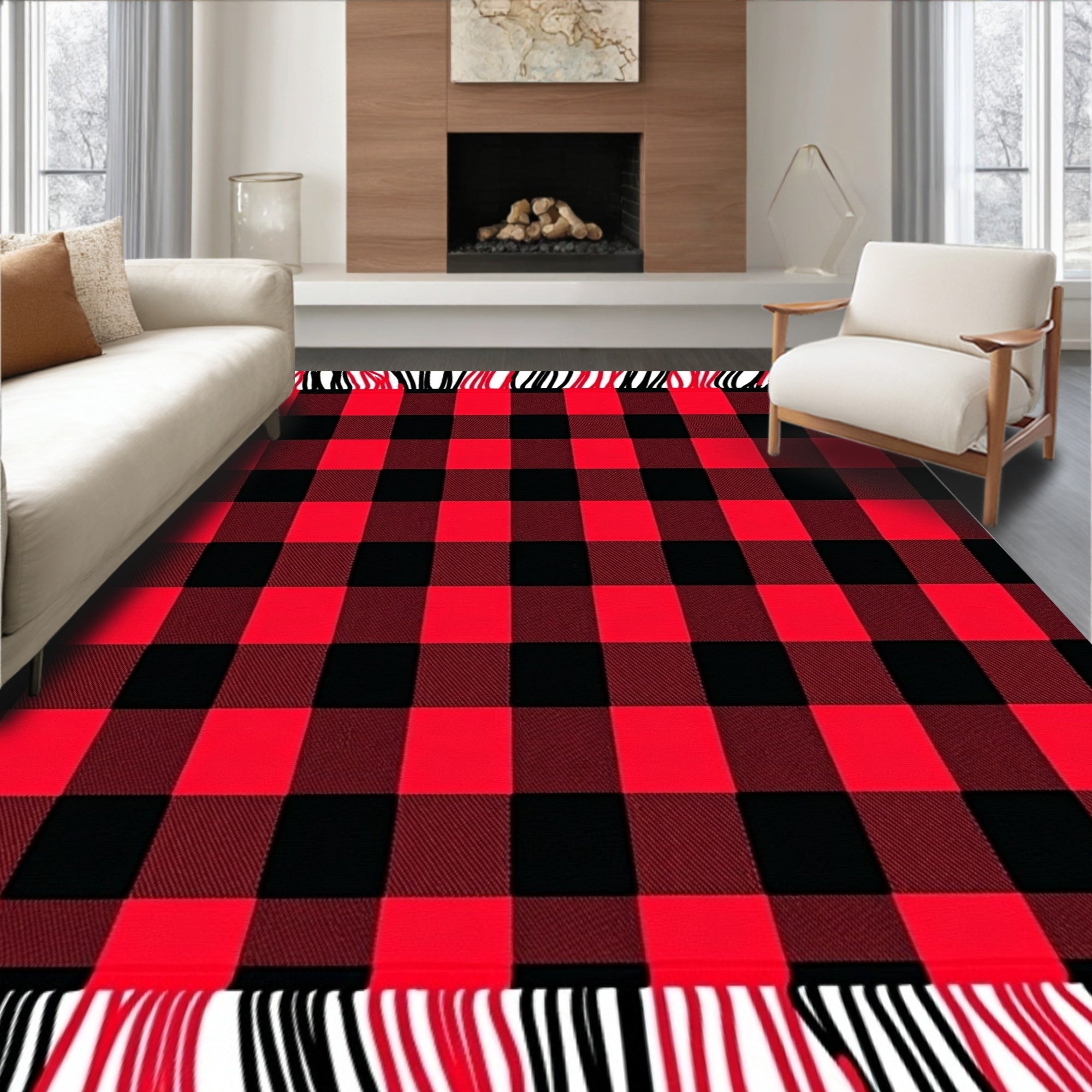 Rustic Red and Black Buffalo Check Rug