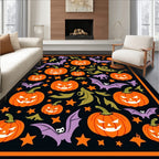 Spooky Orange Jack-o'-Lantern Bats Stars Rug