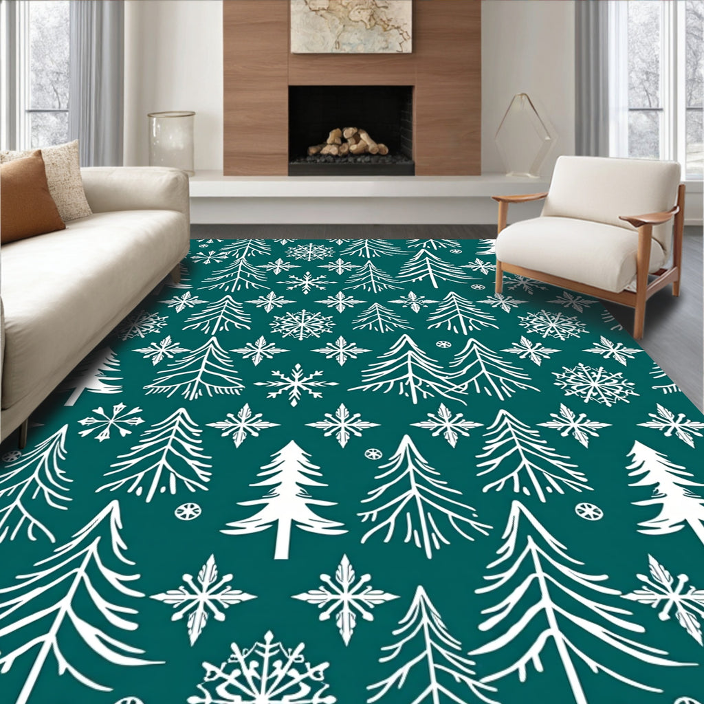 Deep Forest White Pine Snowflakes Rug