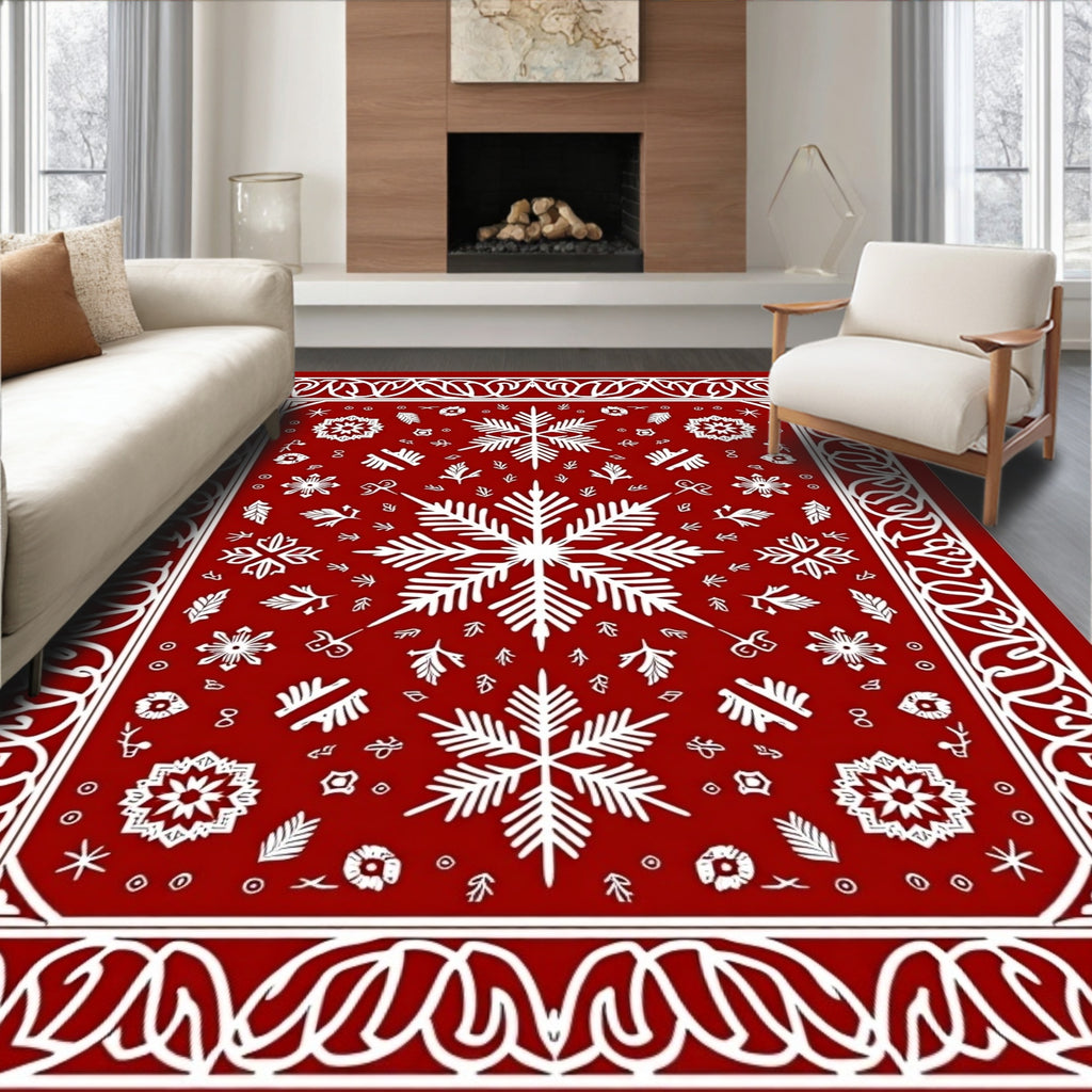 Classic Red Snowflake Border Rug