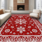 Classic Red Snowflake Border Rug