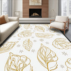 Golden Leafy Outline White Background Rug