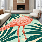 Pink Flamingo Tropical Leaf Arrangement Rug