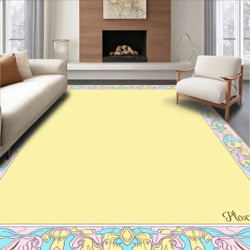 Art Nouveau Pale Yellow Floral Border Rug