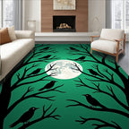 Dark Teal Perched Crow Moonscape Rug