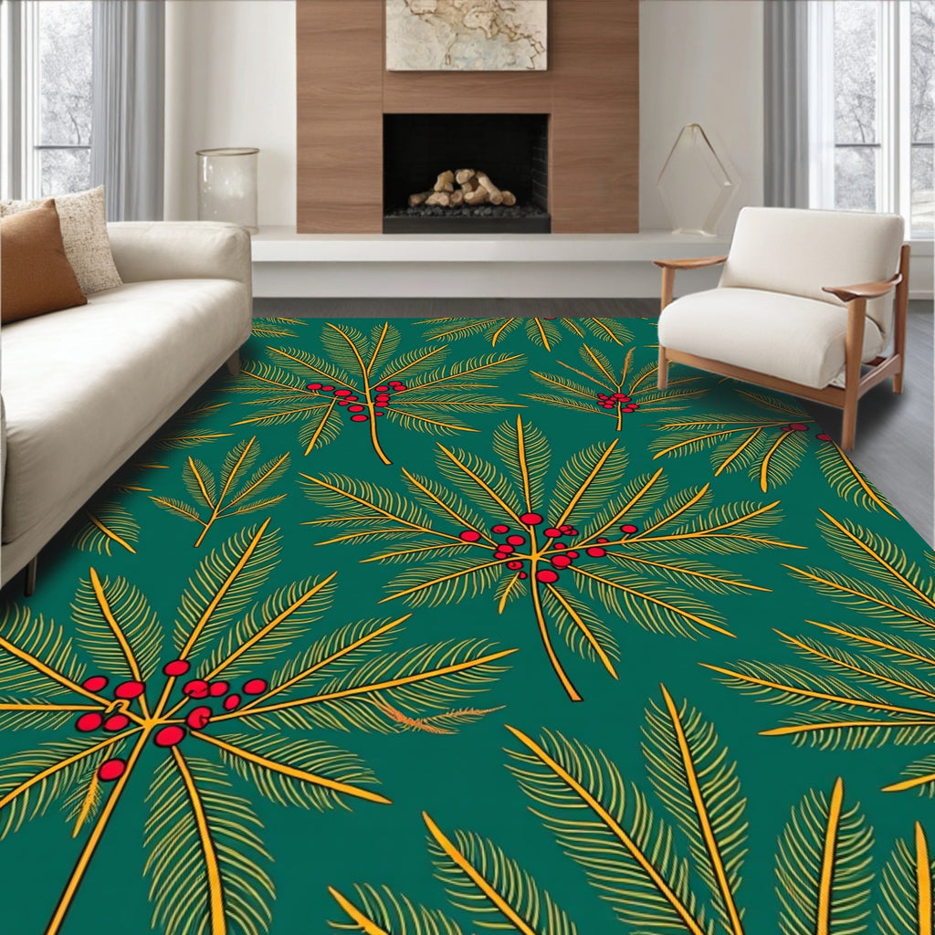 Emerald Green Tropical Berry Sprigs Rug