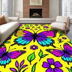 Vibrant Butterfly Purple Floral Yellow Rug