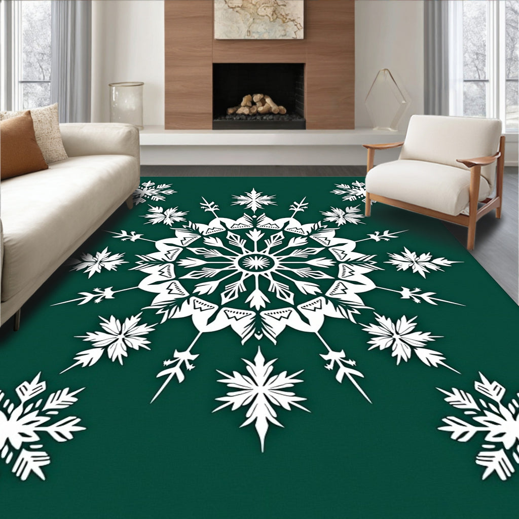 Winter White Snowflake Mandala Rug