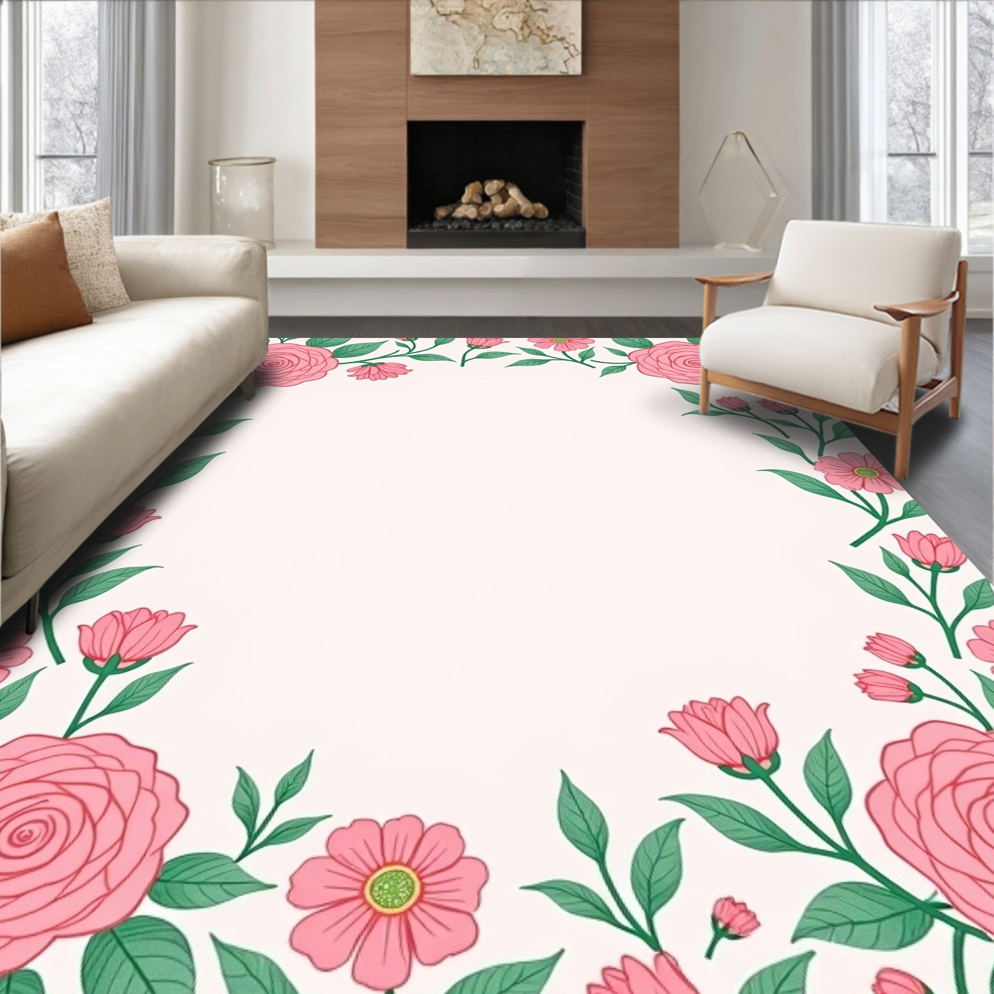 Pretty Pink Floral Garland Rug