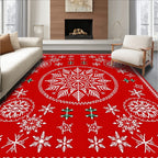 Festive Red Snowflakes Holiday Rug