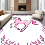 Pink Unicorn With Floral Border Rug