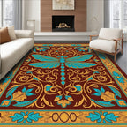 Ornate Teal Dragonfly Floral Medallion Rug