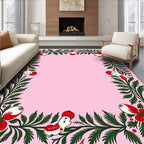 Whimsical Red Floral Greenery Border Rug