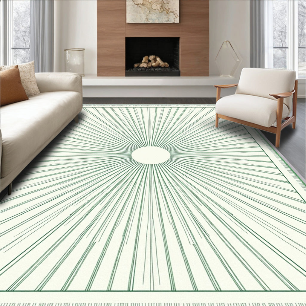 Radiant Green Sunburst Circle Cream Rug
