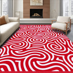 Crimson White Swirl Maze Rug