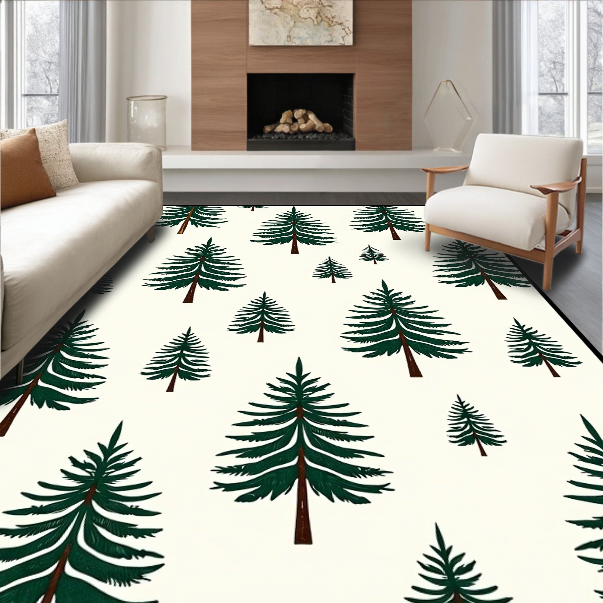 Forest Evergreen Trees Repeating Pattern Rug