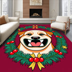 Festive Dog Christmas Wreath Portrait Rug