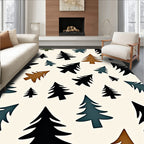 Woodland Trees In Teal Gold Black Rug