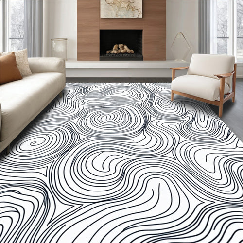Black White Organic Contour Lines Rug