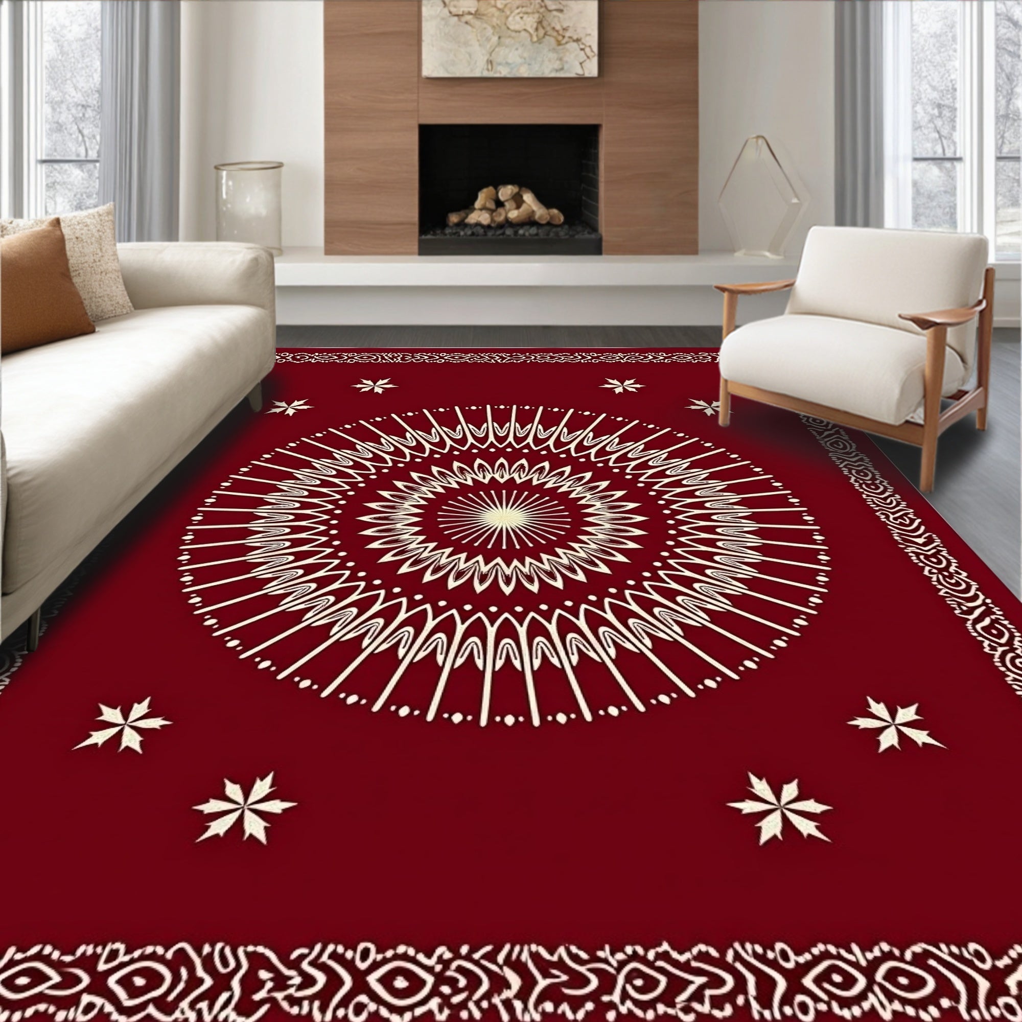 Crimson Medallion Star Border Rug