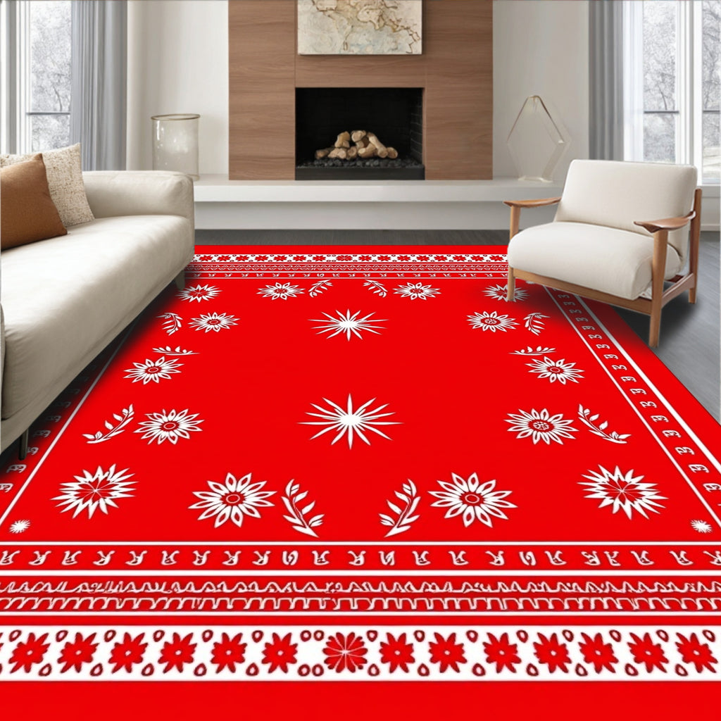 Red Floral Folk Art Rug