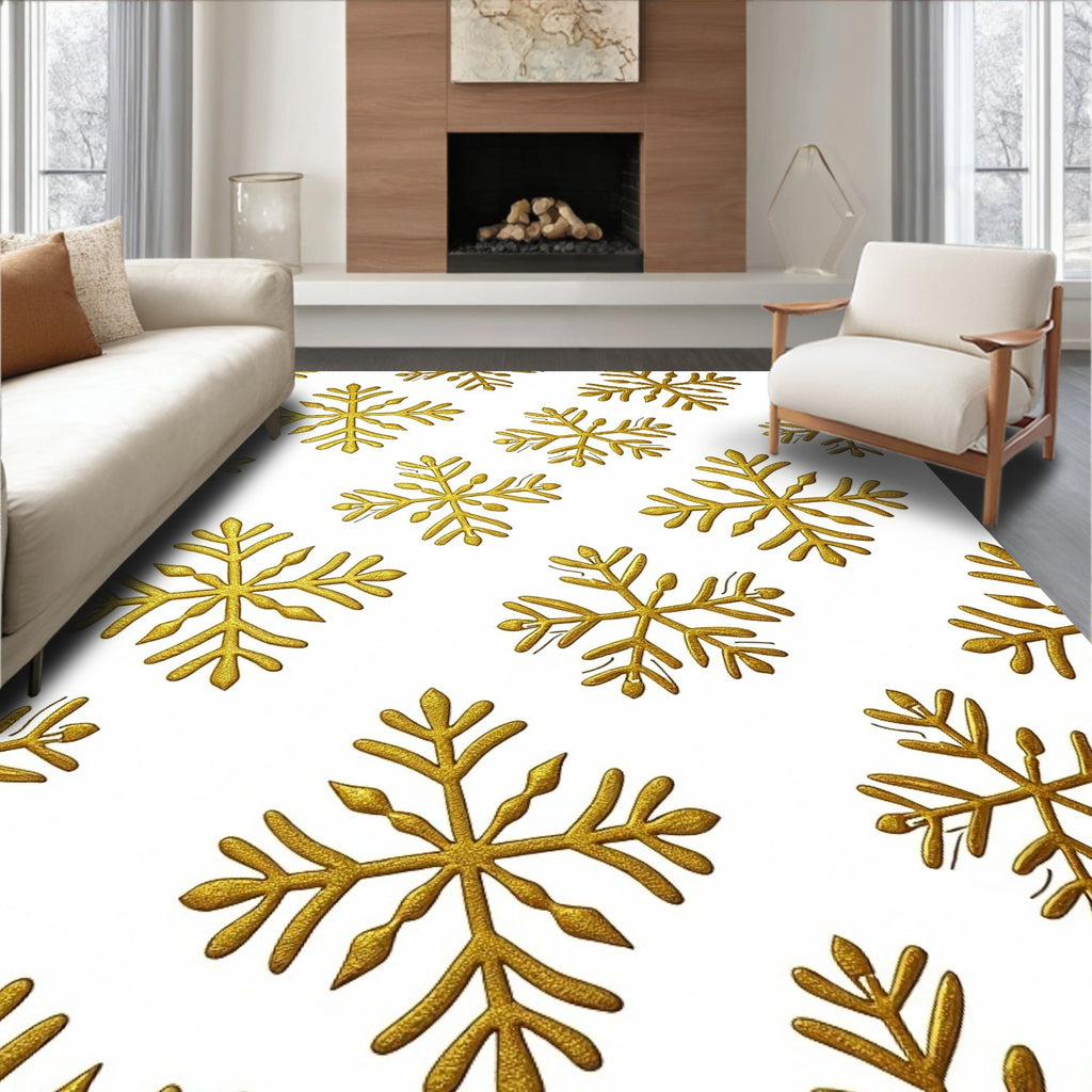 Shimmering Gold Snowflake Holiday Rug