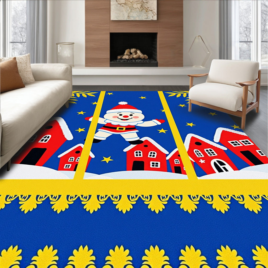 Whimsical Snow Village Santa Claus Stars Rug