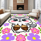 Cute Gray Wolf Holding Acorns Floral Wreath Rug