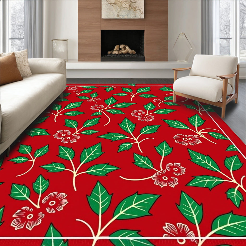 Classic Red Floral Vine Arrangement Rug