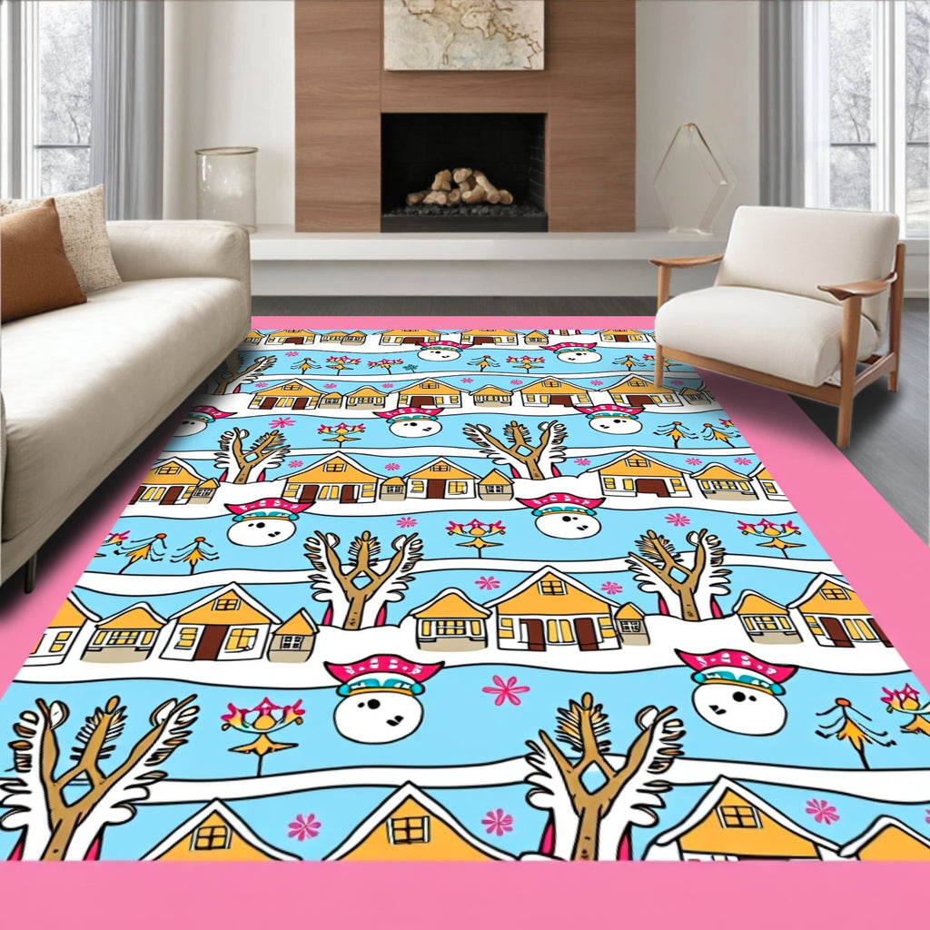 Winter Village Snowman House Scene Rug