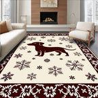 Crimson Dachshund Snowflakes Border Rug